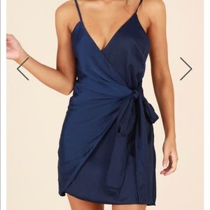 Showpo silk blue wrap dress